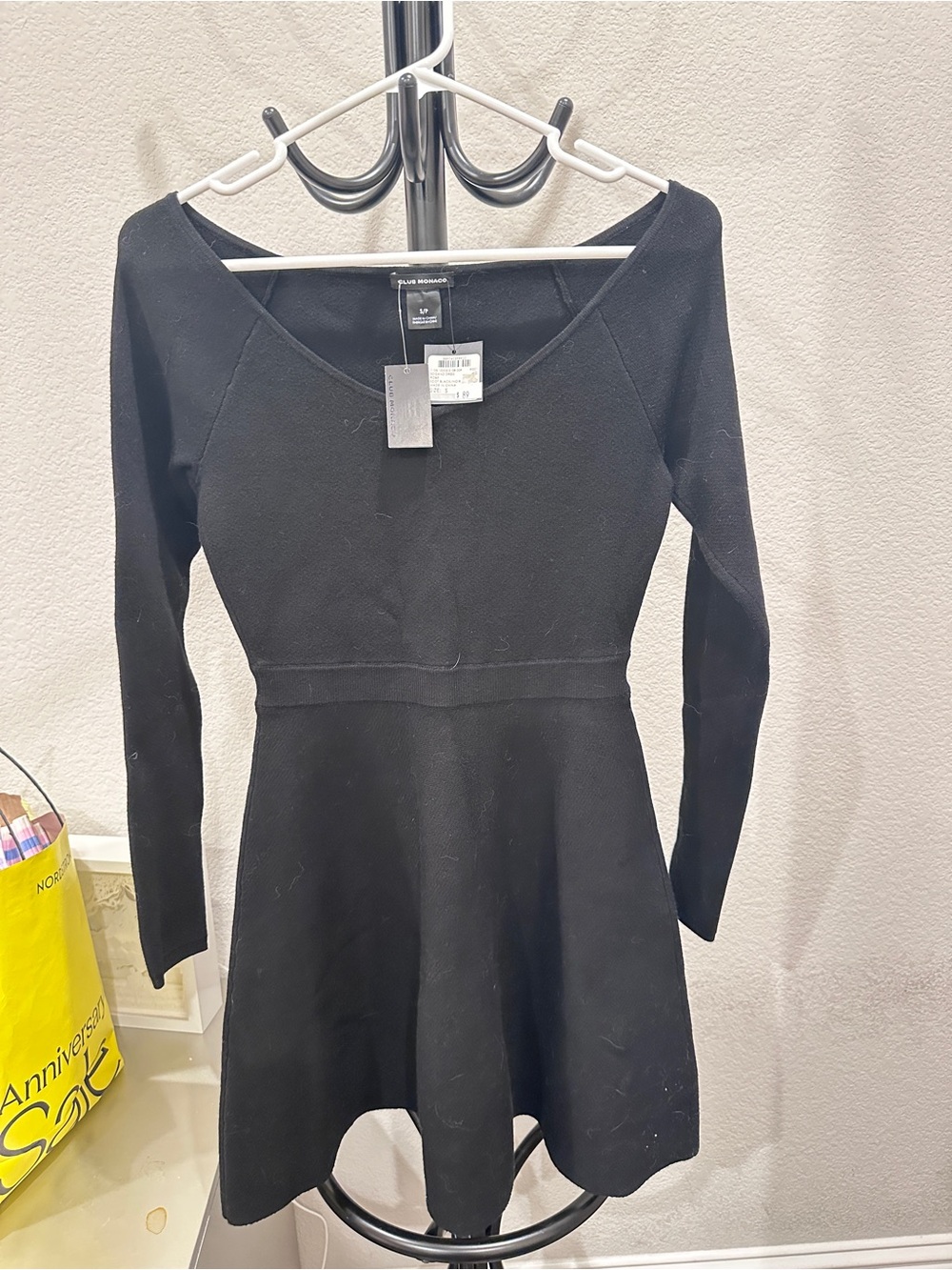 Club Monaco Black Long-Sleeve Fit & Flare Dress